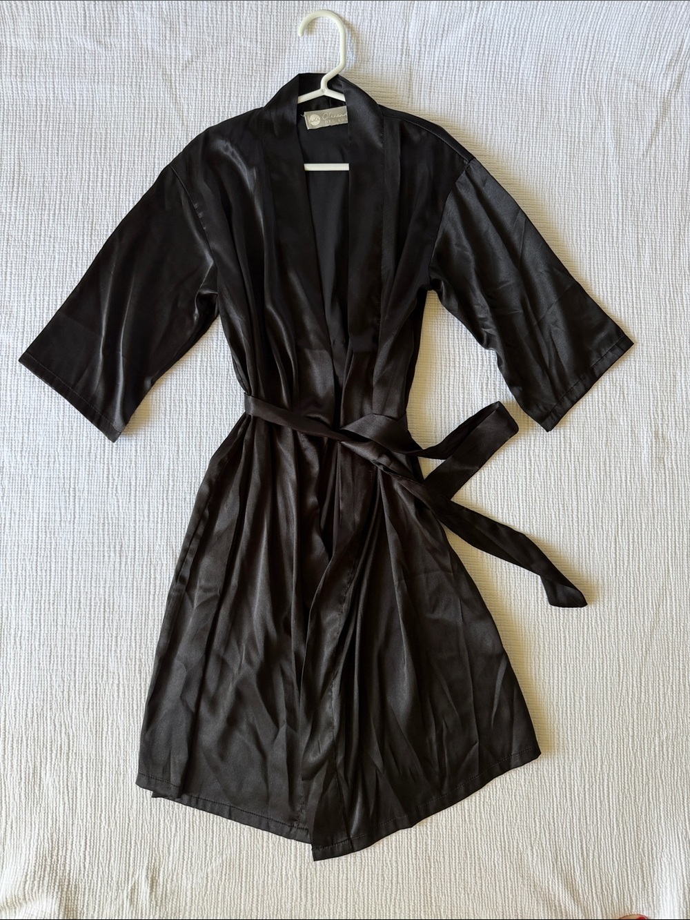 Lux Satin Black Kimono Robe with Waist Tie - Women Intimates & Sleepwear